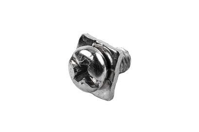 [E] น็อตยึดสายไฟ สแตนเลสชุบนิกเกิ้ล M4x7 mm พร้อมแหวนทรงสี่เหลี่ยม ขนาด 8x8 mm